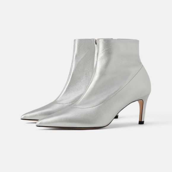 Zara Silver Leather Ankle Booties - Picture 3 of 6